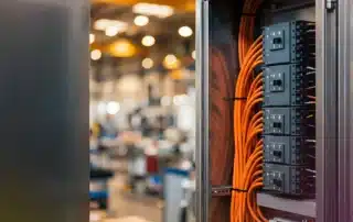 Technician installing Ethernet network cabling in a Connecticut home or office for high-speed wired internet connectivity